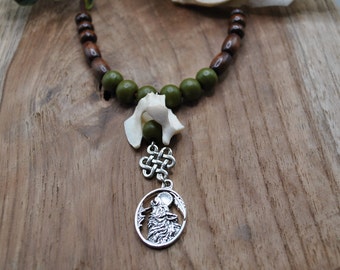 Unisex Kette mit Knochen und Wolf Amulett, Wikinger Schmuck, mit personalisiertem Zertifikat