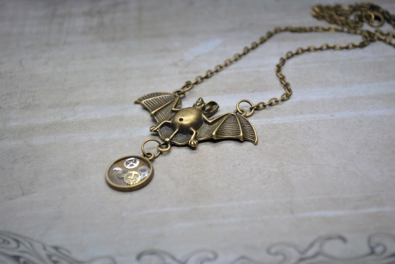 Bat necklace gothic meets steampunk
