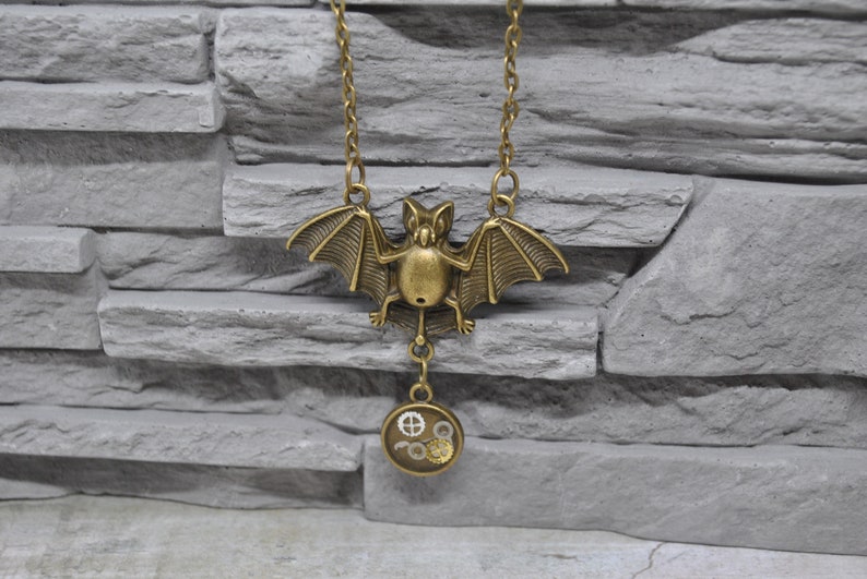 Bat necklace gothic meets steampunk