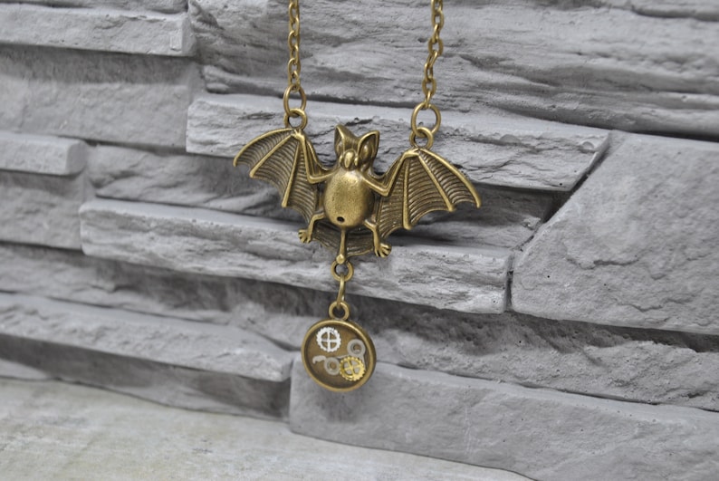 Bat necklace gothic meets steampunk