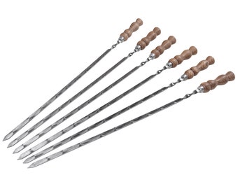 6 Stainless Steel Skewers 29" Shashlyk Mangal Sturdy Shampur with case. Skewer gift set. BBQ tools with a case.