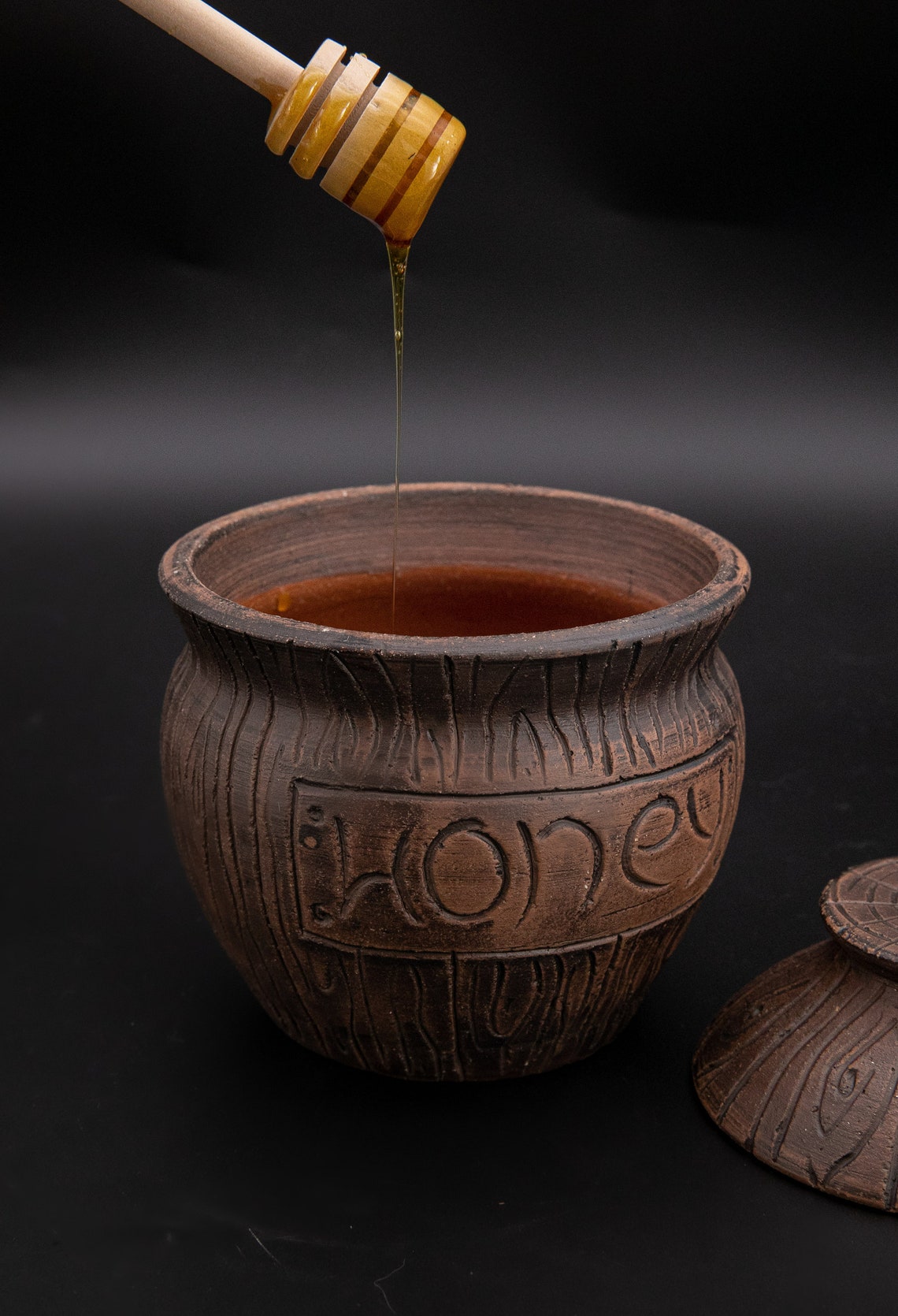 Honey Jar with a Dipper 16oz. Ceramic Honey Pot Made Out of Etsy