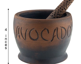 Guacamole Bowl. Mortar & Pestle Set, Medium Size 1.5 Cups, Avocado Bowl, Unpolished Clay Bowl, Guacamole Molcajete Bowl, Spices Grinder.