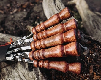 IMEEA Double Prongs BBQ Barbecue Shish Kebab Skewers Stainless Steel Wooden Handle 15 inch,6 Pieces IMEEA Double Prongs BBQ Barbecue Shish Kebab Skewers Stainless Steel Wooden Handle 15 inch,6 Pieces