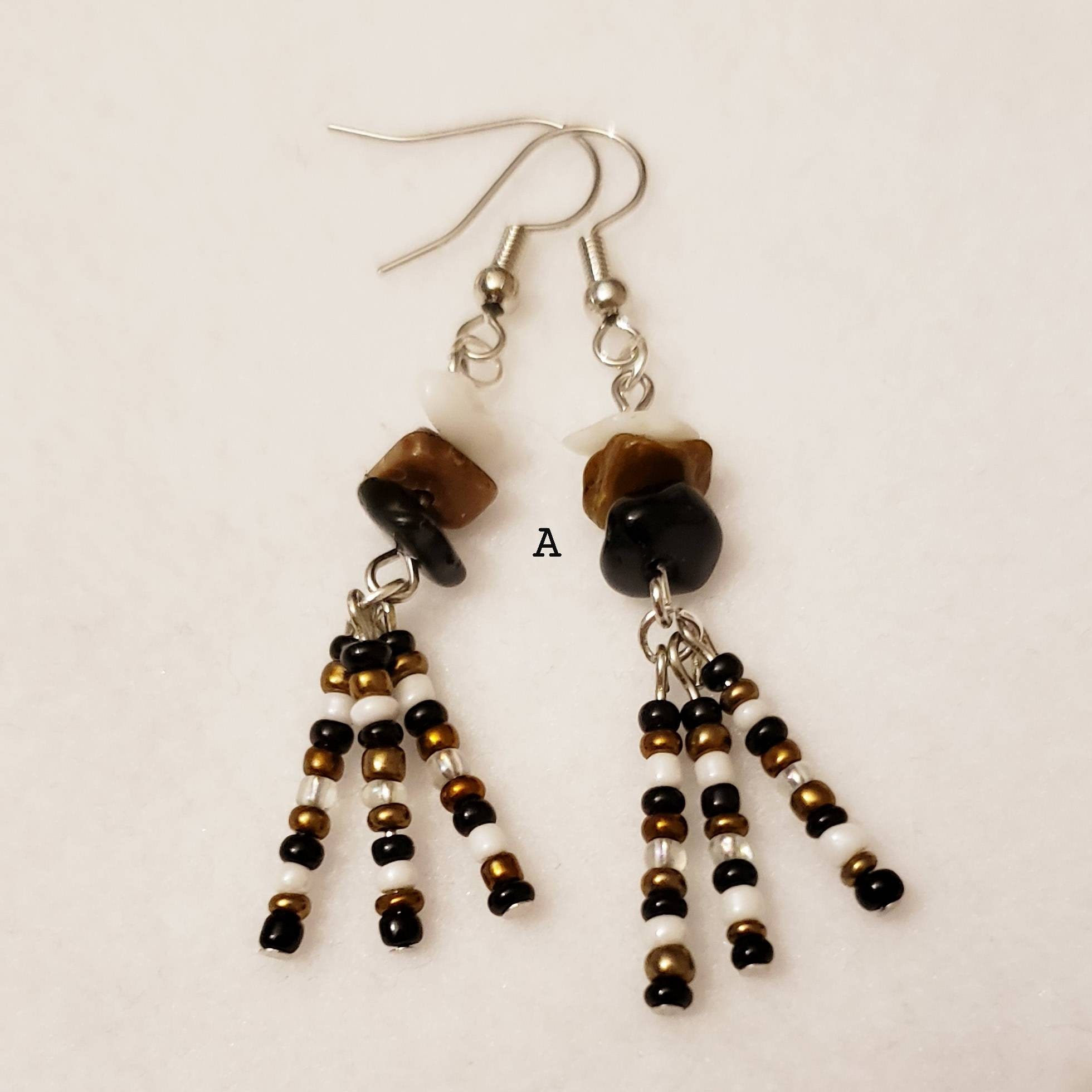 Natural Rock Beaded Earrings Rock Earrings Brown Black White Etsy
