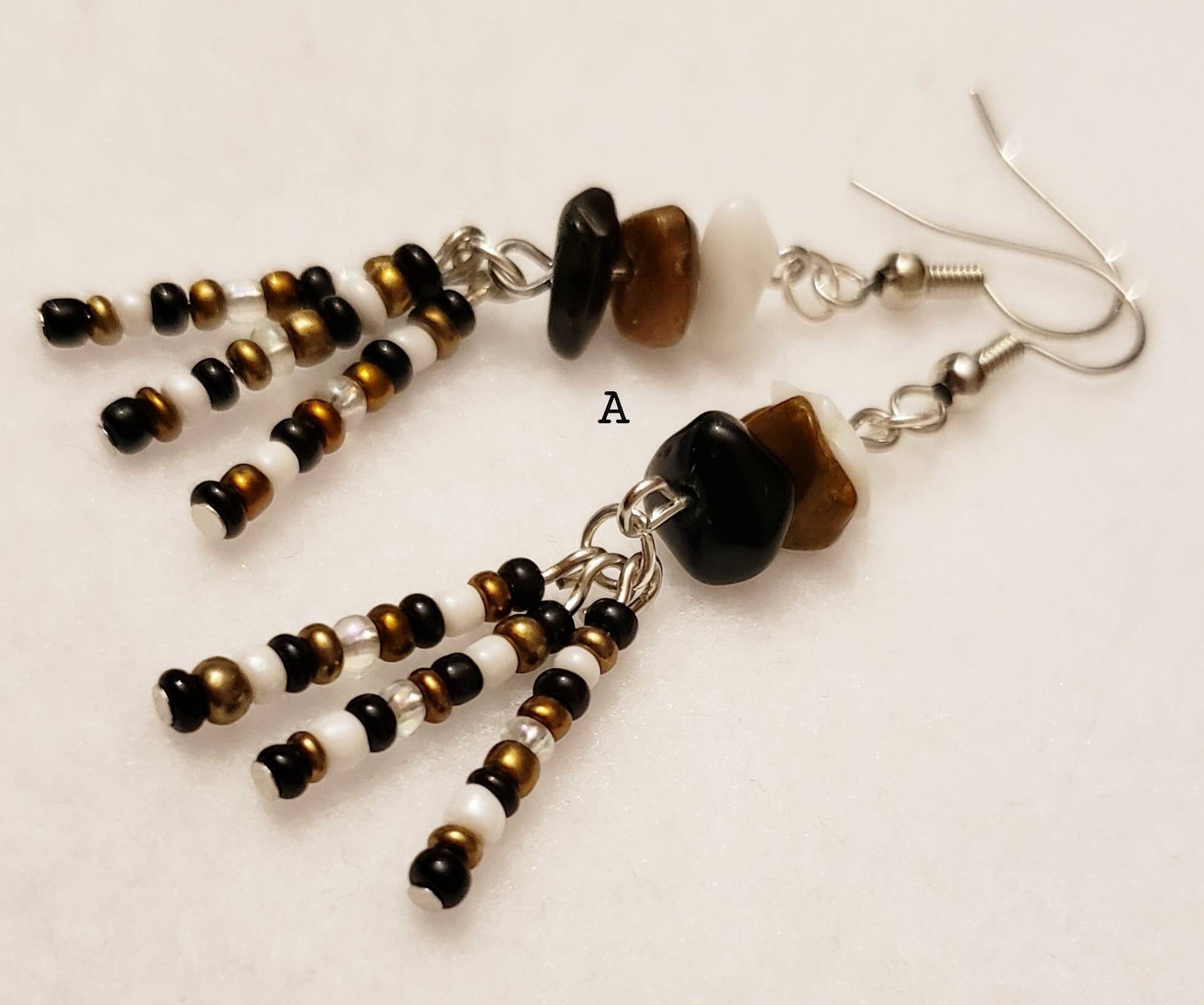 Natural Rock Beaded Earrings Rock Earrings Brown Black White Etsy