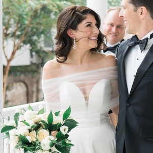 AMY | Double layer tulle shawl. Plain bridal shoulder wrap. Off the shoulder wedding shawl. Sheer tulle cape. Ceremony cover up