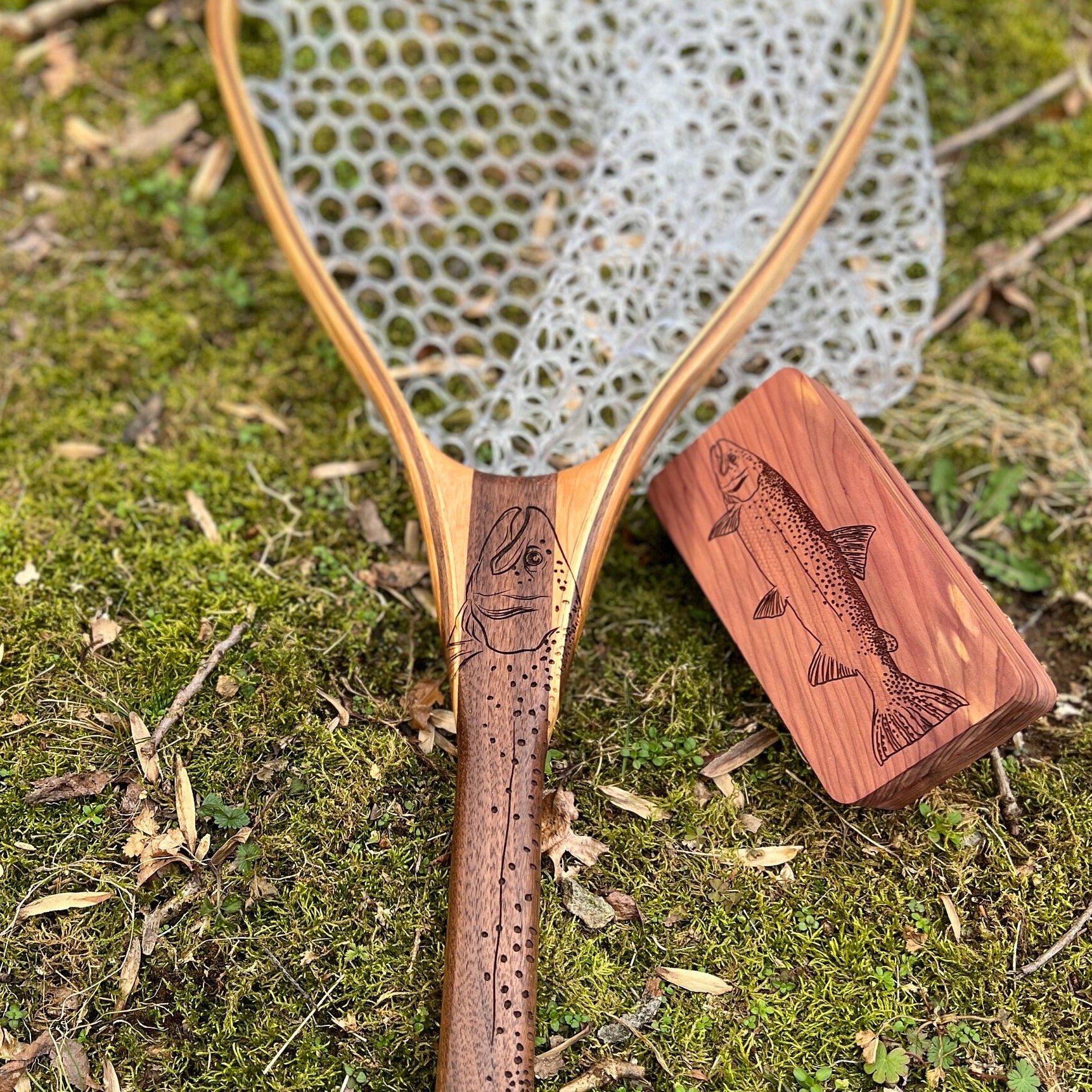 Steelhead Trout Gift Set Engraved Custom Wood Fly Fishing Net and Red Cedar  Fly Box Made in the USA Perfect Gift for Fly Fishing Anglers 