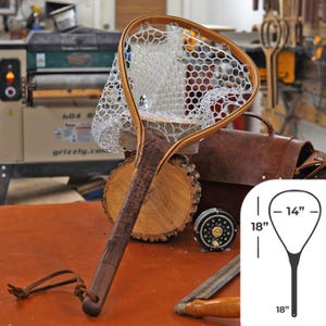 18”x14” XL Steelhead Natural Brown Trout Engraved Landing Net - Made in the USA (XLNABN0000)