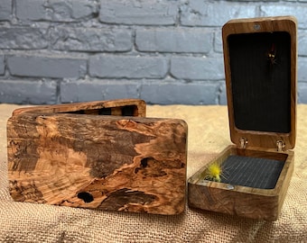 Maple Burl Clam Shell Fly Box  - Handcrafted & Made in USA -Philadelphia PA - Perfect for trout fly fishing enthusiasts