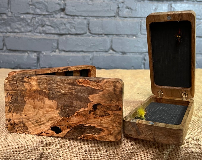 Fly Box Clam Shell Spalted Curly Maple Burl - Handmade in USA -Philadelphia PA - Perfect Gift (Bachelor Bachelorette) for Fishing Lovers