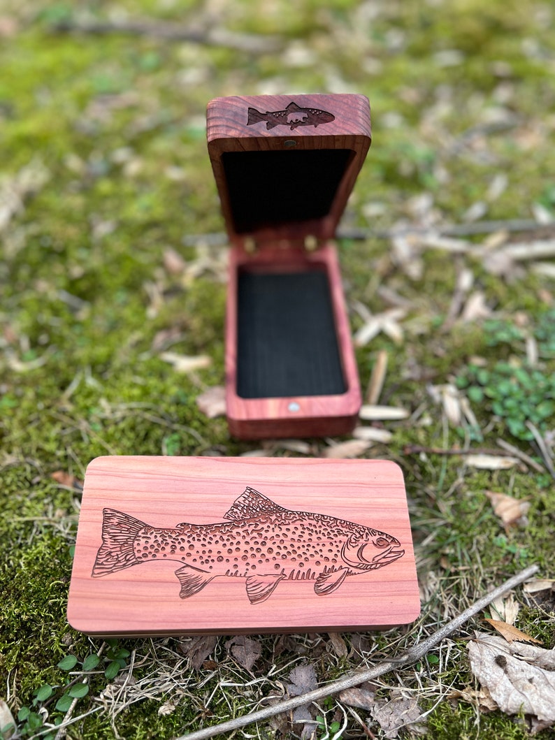 Brook Trout Gift Set Engraved Custom Wood Fly Fishing Net and Red Cedar