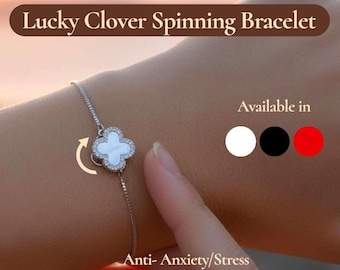 Personalized Clover Fidget Bracelet Anxiety Stress Relief worry Jewelry stim Spinner ADHD comfort boho relax woman anniversary daughter gift
