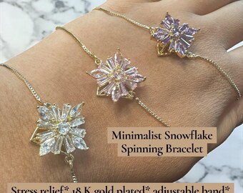 Minimalist Pointed Crystal Snowflake Spinning Fidget Bracelet: Stress Relief Jewelry for Anxiety, ADHD and Autism, Christmas gift, holiday