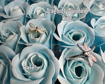 Trendy Dragonfly Silver Plated Spinner Ring Adjustable Fidget Jewelry Stress Relief adhd autism fine boho animal calming nail biting gift