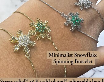Minimalist Small Snowflake Spinning Fidget Bracelet: Stress Relief Jewelry for Anxiety, ADHD and Autism, Christmas gift