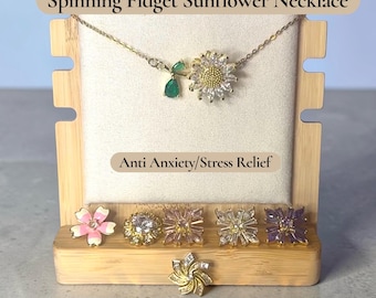 Personalized Spinning Sunflower Necklace: Anxiety Relief Fidget Jewelry adult kid Bordom adhd autism gift stimming relaxation gift mom