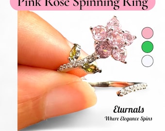 Personalized rose Spinner Ring: Adjustable Fidget Stress Relief ADHD autism Bordom boho gift her daughter stim divergent skin relax spa fine