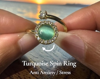 Adjustable Turquise Spinner Fidget Ring Stress Relief ADHD Autism Sensory control, daughter skin picking pull nail biting gift jewelry stim