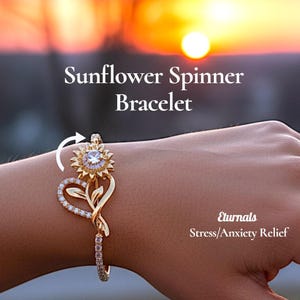 Solrosspinner Fidget Armband Stresslindring, ADHD Ångest Hjälp Fina smycken Gåva Jul Födelsedag Hennes Barn Justerbar Spinn Stimulans