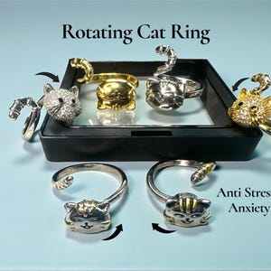 Dainty Cat Spinner Fidget Ring Plated kidadult Jewelry skin picking dermatillomania neuro stimming anxiety adhd valentine gift unique stress