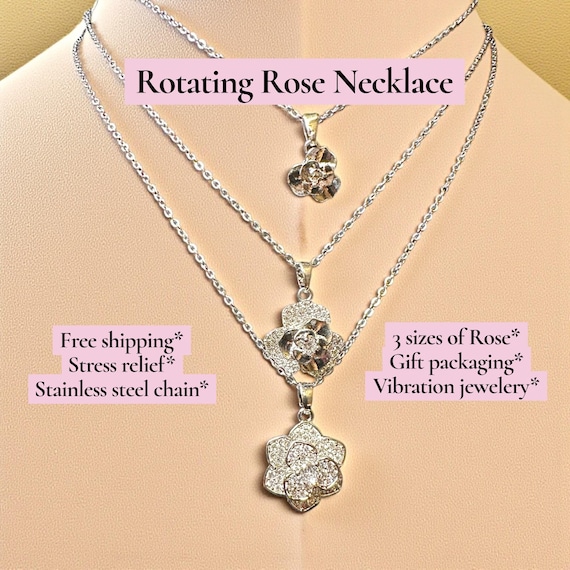 Tiny Rose Flower S925 Plated Spin Fidget Necklace Silver Stress Relief  Jewelry Anxiety ADHD Skin Pick Stim Minimal Boho Her Daughter Gift