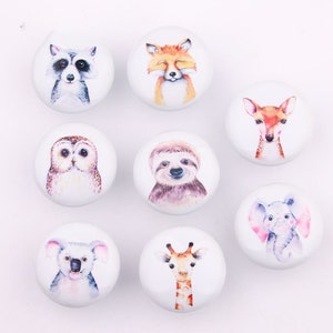 Round Animal Knobs Children's Door Knobs Fox Owl Knob Ceramic Knobs Kids Dresser Drawer Knob Cabinet Knobs Decorative Knobs