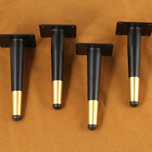4X Oblique Conical Metal Furniture Legs, Round Tapered Leg, Tv Cabinet Foot, Adjustable DIY Sofa Legs, Replaceable Legs, black gold legs