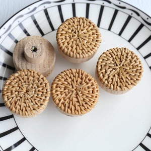 Natural rattan knob, Natural wood knob,rattan drawer Knob, Boho dresser handle knob, Cabinet Wooden Knobs Handles Pull, kitchen handle knob image 1