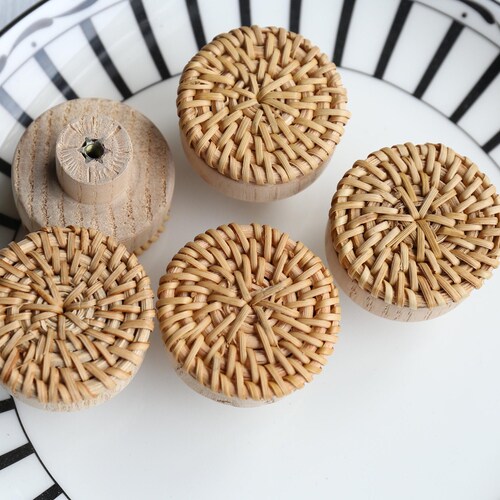 Nature Rattan Boho Knob Rattan Drawer Pull Nordic Etsy