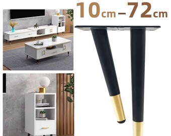 4X Oblique Conical Metal Furniture Legs, Round Tapered Leg, Tv Cabinet Foot, Adjustable DIY Sofa Legs, Replaceable Legs, black gold legs