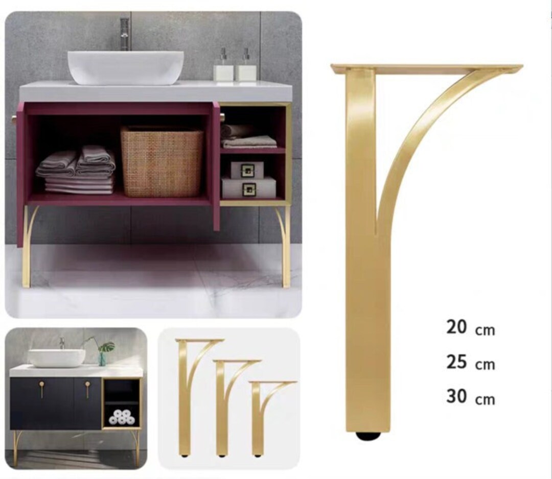 4x Brushed Gold Leg Support Feet, Sofa Legs, IKEA Legs, Metal