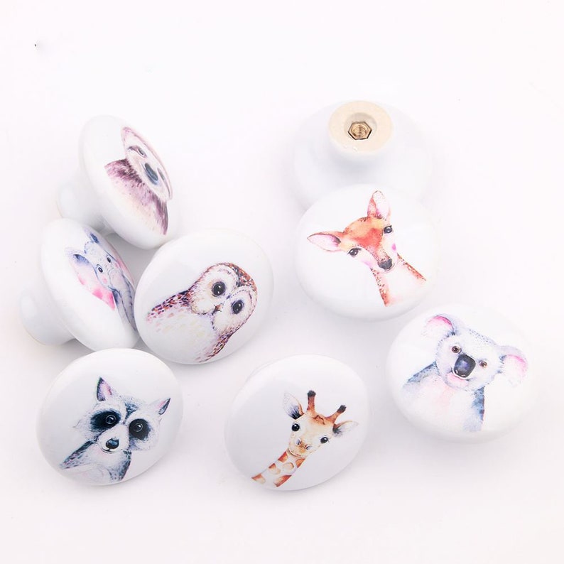 Round Animal Knobs Children's Door Knobs Fox Owl Knob Etsy