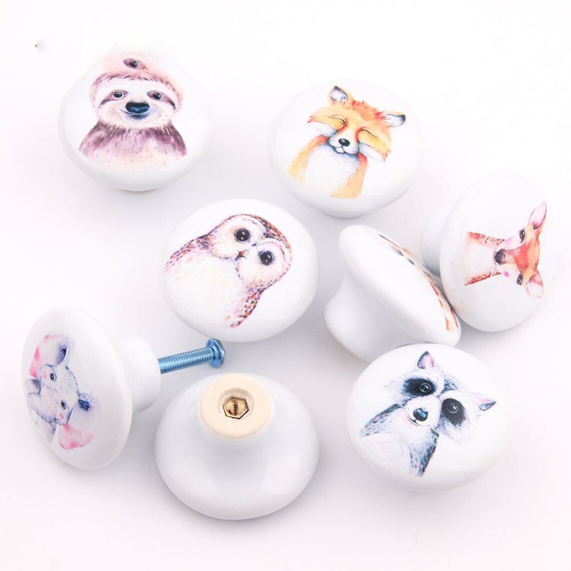 Round Animal Knobs Children's Door Knobs Fox Owl Knob Etsy