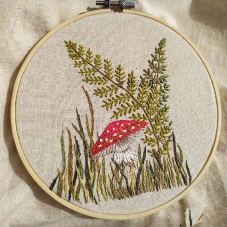 gift for her DIY craft mushroom embroidery kit beginner hoop art nature embroidery kits mushroom embroidery diy kit Mothers Day IP169