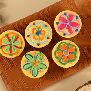 Hand-stitched floral drawer knobs handles, Pink yellow flower dresser knobs pull Wildflower cabinet knobs handles,Girls Nursery drawer knobs