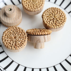 Natural rattan knob, Natural wood knob,rattan drawer Knob, Boho dresser handle knob, Cabinet Wooden Knobs Handles Pull, kitchen handle knob image 2