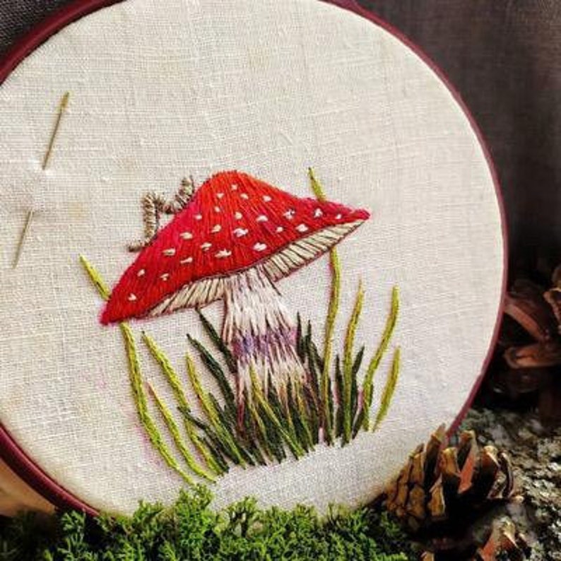 gift for her DIY craft mushroom embroidery kit beginner hoop art nature embroidery kits mushroom embroidery diy kit Mothers Day IP169
