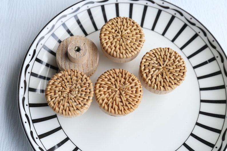 Natural rattan knob, Natural wood knob,rattan drawer Knob, Boho dresser handle knob, Cabinet Wooden Knobs Handles Pull, kitchen handle knob image 1