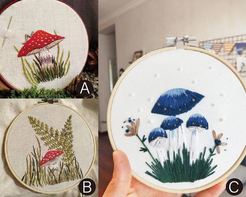 gift for her DIY craft mushroom embroidery kit beginner hoop art nature embroidery kits mushroom embroidery diy kit Mothers Day IP169