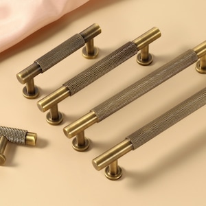 Bronze Knurled Brass Cabinet Drawer Door Handles, Antique Brass Knurled Dresser Handles Pull, Gold Brass Wardrobe Cupboard Knobs Pull Handle