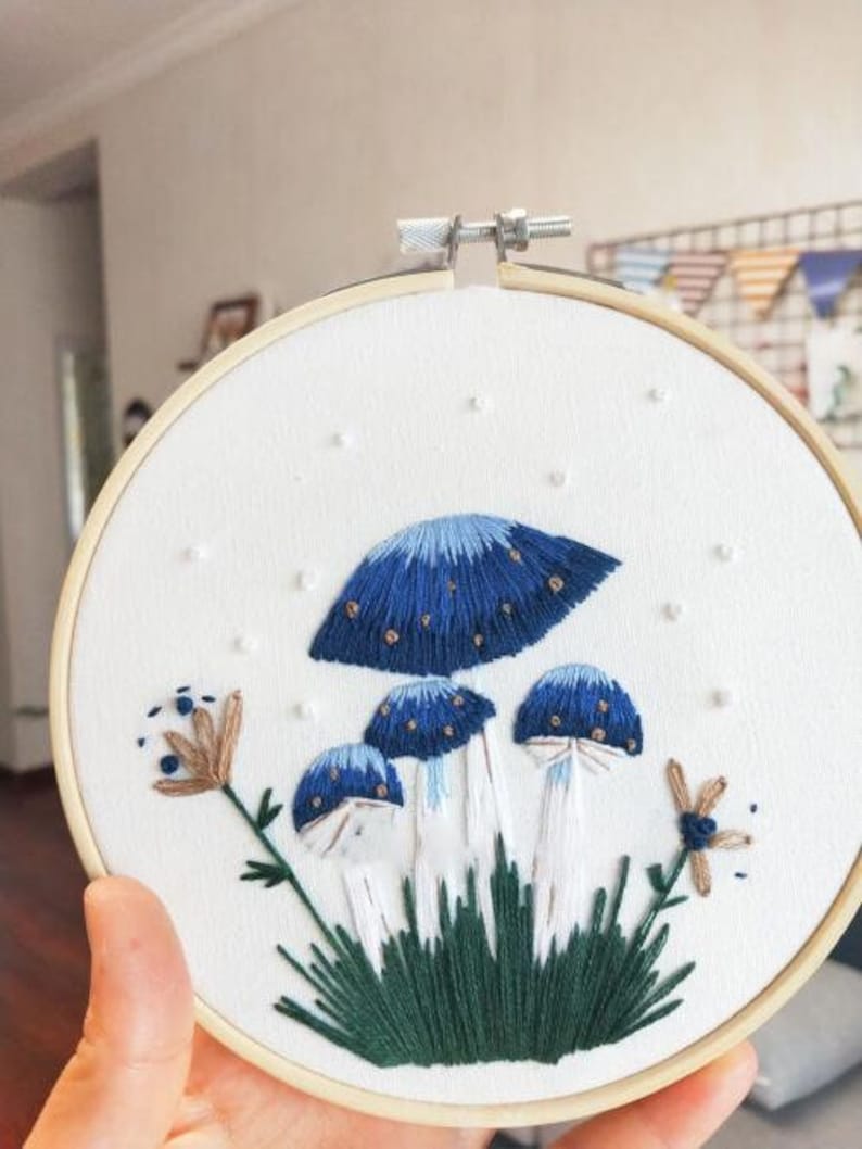 gift for her DIY craft mushroom embroidery kit beginner hoop art nature embroidery kits mushroom embroidery diy kit Mothers Day IP169