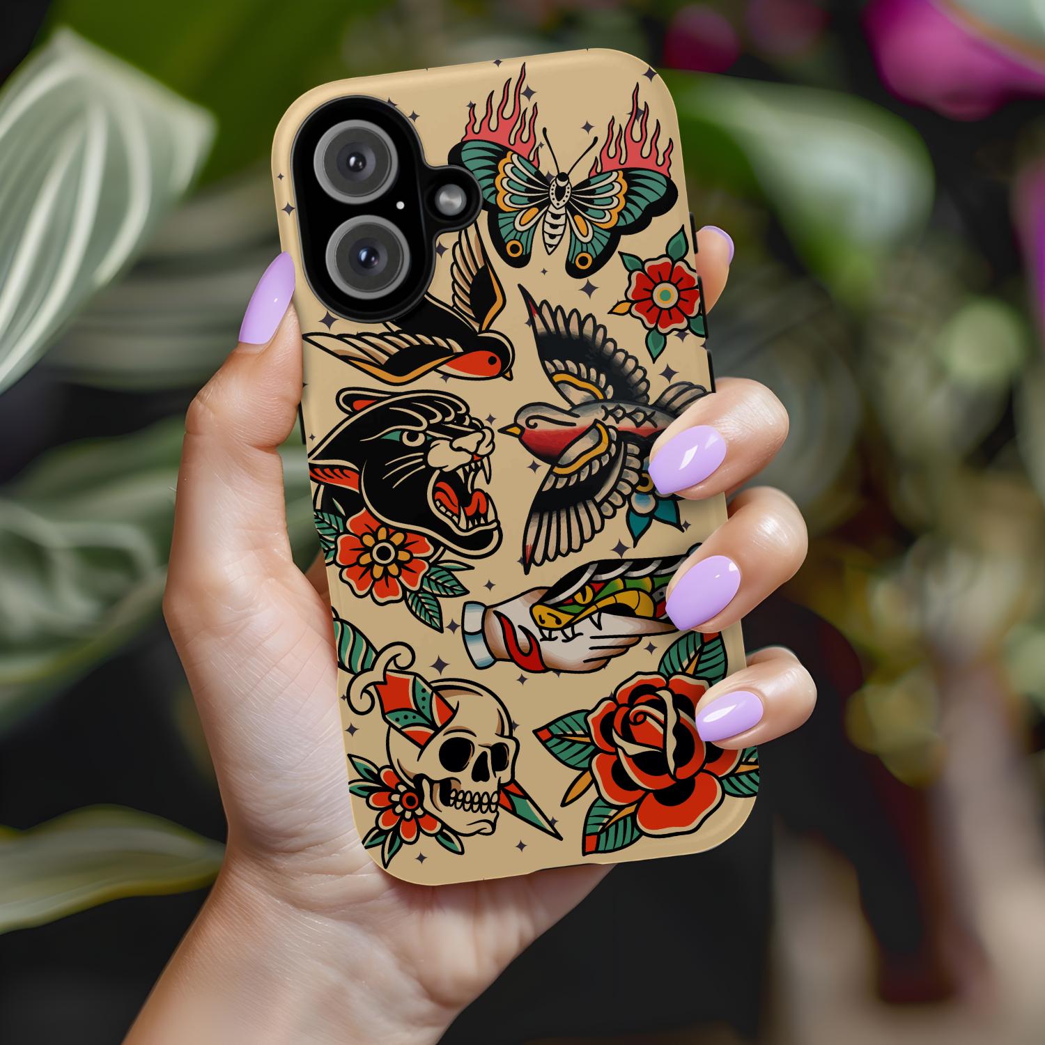 Vibrant Tattoo Art Phone Case, Vintage Style Magnetic Tough Case, Unique  Phone Cover, Gift for Motorcyclists, Birthday Present