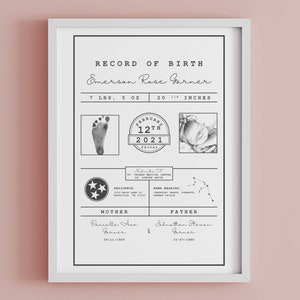 Baby Birth Certificate - print or digital, baby keepsake