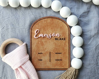 Wood + Acrylic Baby Arch Birth Sign |  Baby name announcement, Hospital sign, Newborn Name Keepsake, Baby Shower Gift for Newborn