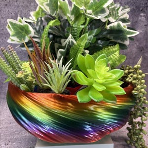 Extra Large Shallow Twisted Planter for Succulents or Cati (Crystal Multi color) -12" Diameter by 4.5" Tall; Modern Planter; USA Store