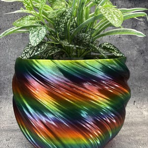 Extra Extra Large Twisted Flowerpot for Plants of all Kinds (Rainbow color) - 12" Diameter by 9" Tall; Modern Planter; Unique Planter