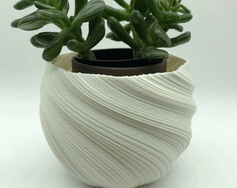 Small Twisted Flowerpot for Plants of all kinds (White color) - 4" Diameter by 3" Tall