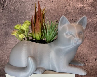 Medium Cat Planter for Succulents, Cactus or any Plant (Gray color) - 8" long by 4.75" tall