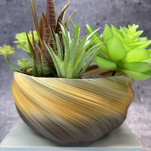 Liten, grund, vriden kruka för suckulenter eller katter (jordnära färg) - 15 cm diameter och 7,5 cm höjd; Modern kruka; USA-butik